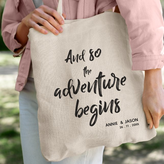Adventure Begins Bride And Groom Wedding Favor Tote Bag (Creator Uploaded)