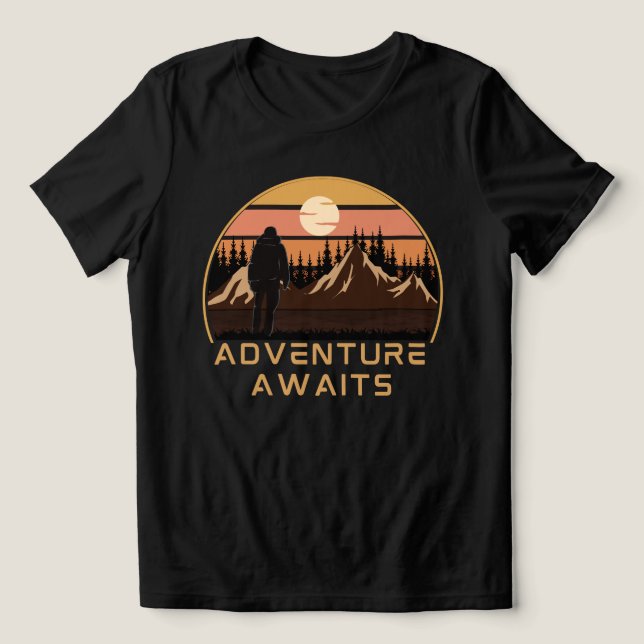 Adventure Begins Camping Hiking , adventure awaits Tri-Blend Shirt (Design Front)