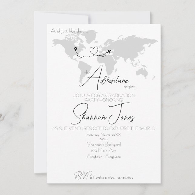 Adventure Begins College Graduation Party Invitation (Front)