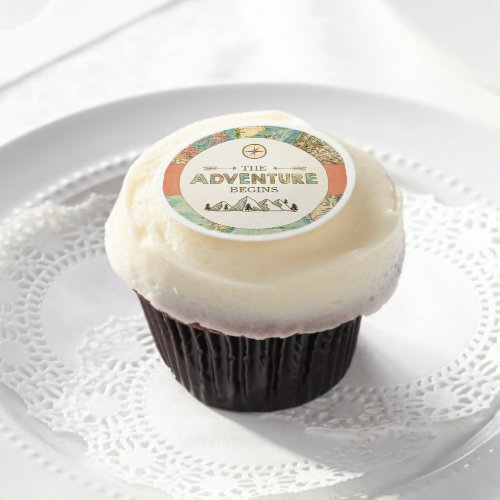 Adventure Begins Cupcake Topper World Map Travel Edible Frosting Rounds