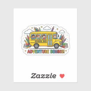 Adventure Begins Cute School Bus Sticker