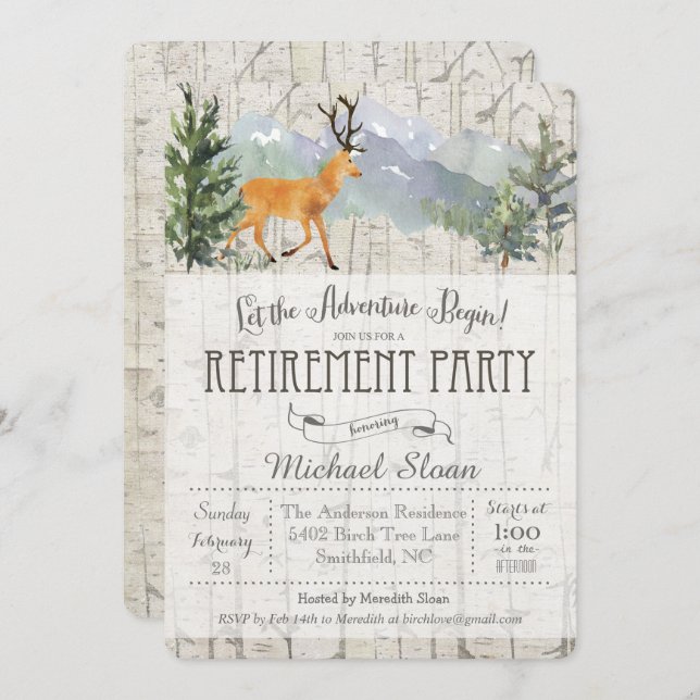 Adventure Begins Deer Retirement Invitation (Front/Back)