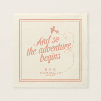 Adventure Begins | Destination Wedding - Pink Paper Napkins