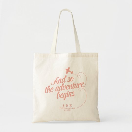 Adventure Begins Destination Wedding Pink Tote Bag Zazzle Com