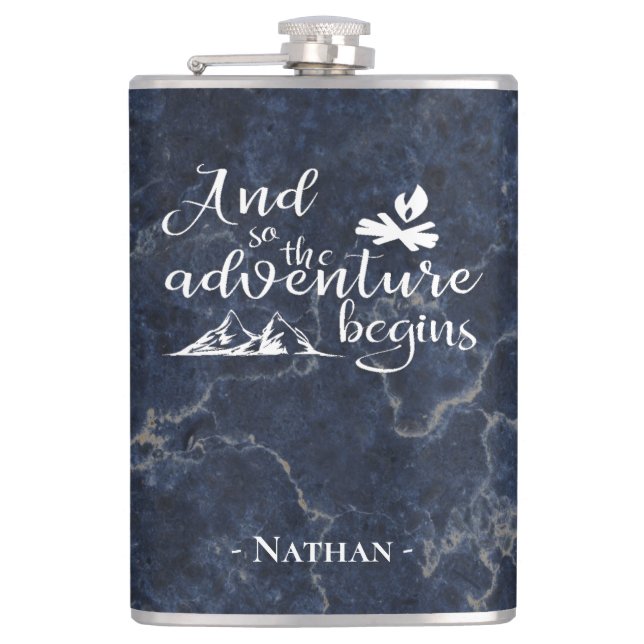Adventure Begins Elegant Travel Quote Personalised Flask (Front)