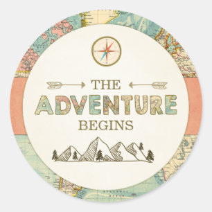 Adventure Begins Favor Tags Sticker World Map