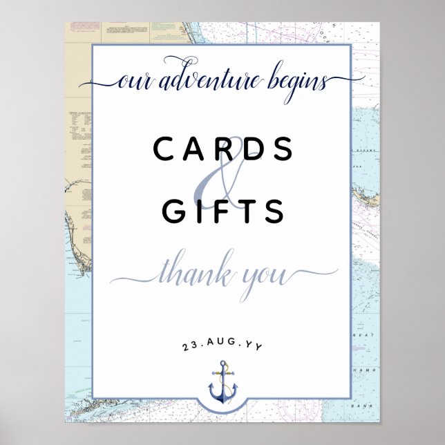 Adventure Begins Florida Nautical Coastal Wedding Poster (Front)