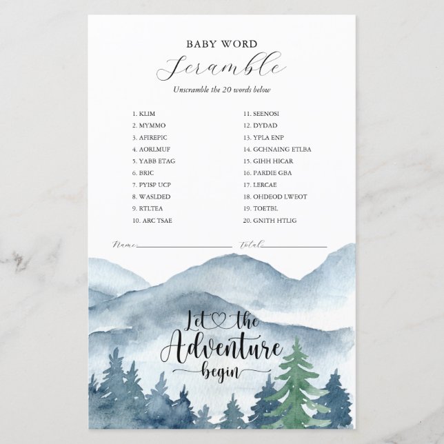 Adventure Begins Forest Baby Shower Game (Front)