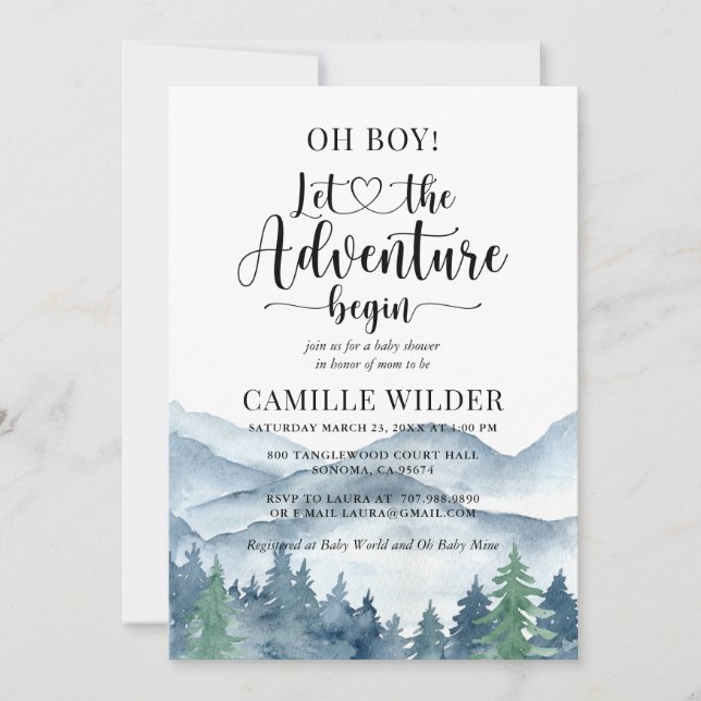 Adventure Begins Forest Boy Baby Shower Invitation (Front)