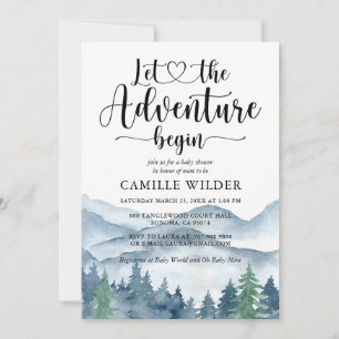 Adventure Begins Forest Mountains Baby Shower Invitation