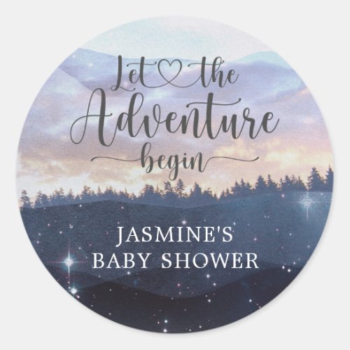 Adventure Begins Forest Stars Baby Shower Stickers