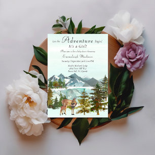 Adventure Begins Girl Rustic Deer Baby Shower Invitation