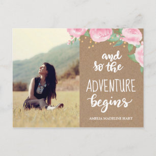 Adventure Begins Graduate Save The Date Photo Postcard