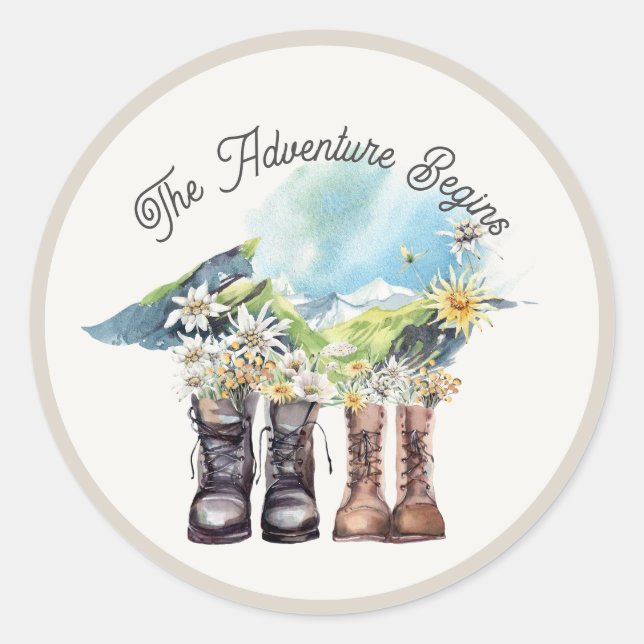 Adventure Begins Hiking Boots Classic Round Sticker (Front)