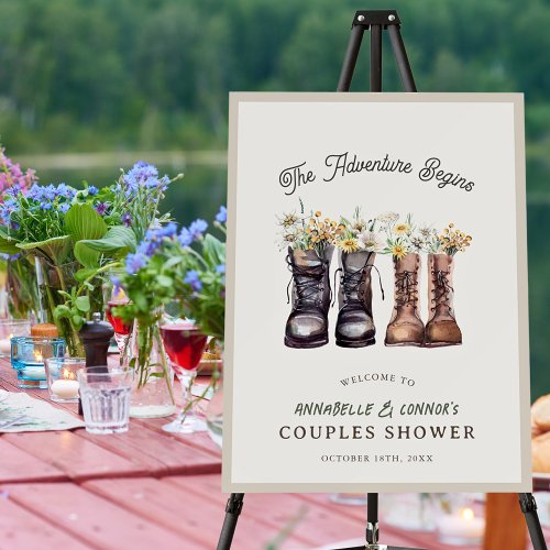 Adventure Begins Hiking Boots Couples Shower Foam Board