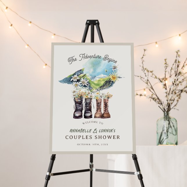 Adventure Begins Hiking Boots Couples Shower Foam Board (In Situ (Stand))