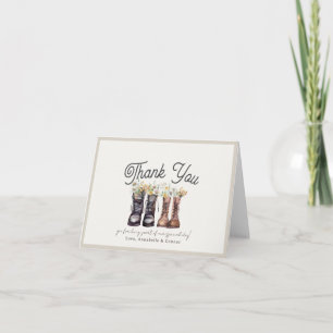Adventure Begins Hiking Boots Couples Shower Letterpress Thank You Card