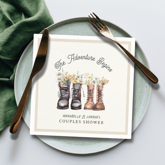 Adventure Begins Hiking Boots Couples Shower Napkins (Creator Uploaded)