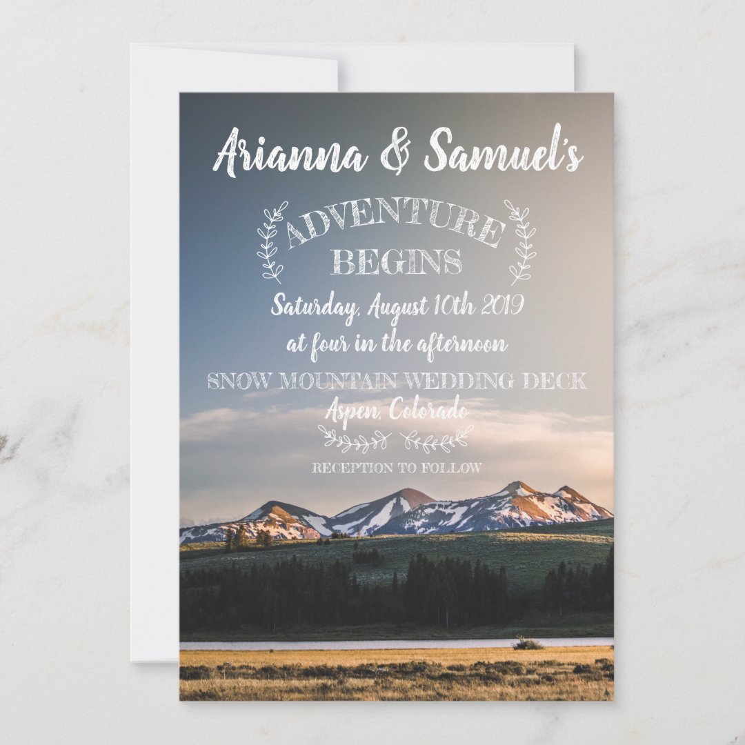 Adventure Begins Mountain Destination Wedding Invitation | Zazzle