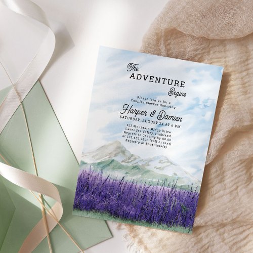 Adventure Begins Mountain Lavender Couples Shower Invitation