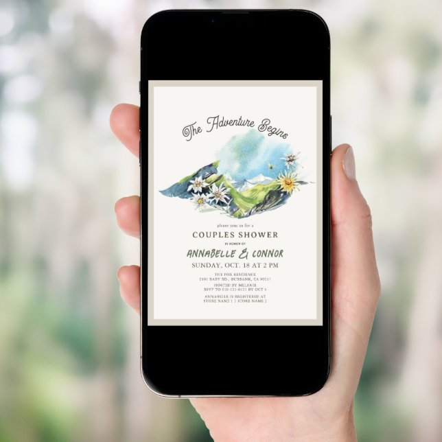Adventure Begins Mountain Range Couples Shower Invitation (Front Digital)