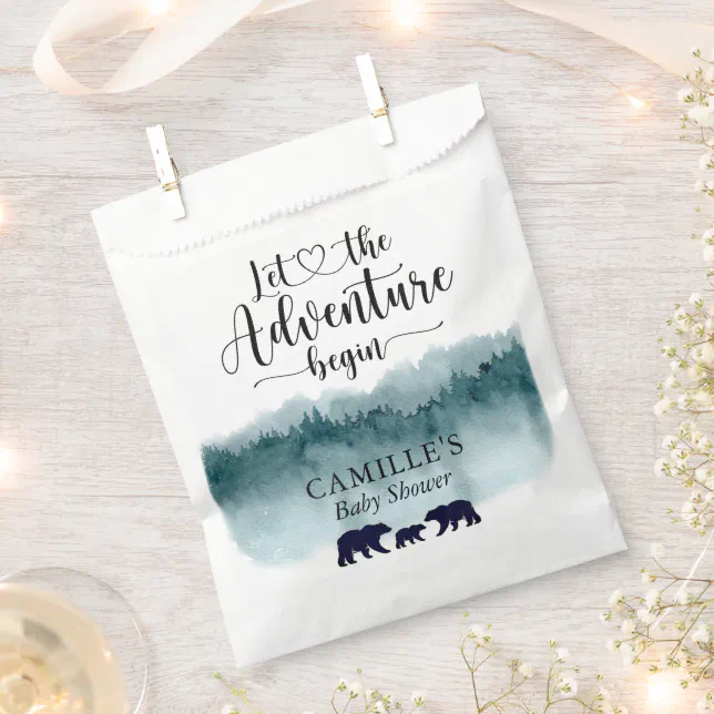 Adventure Begins Mountains Bears Baby Shower Favor Bag | Zazzle