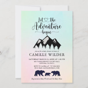 Adventure Begins Mountains Bears Baby Shower Invi Invitation