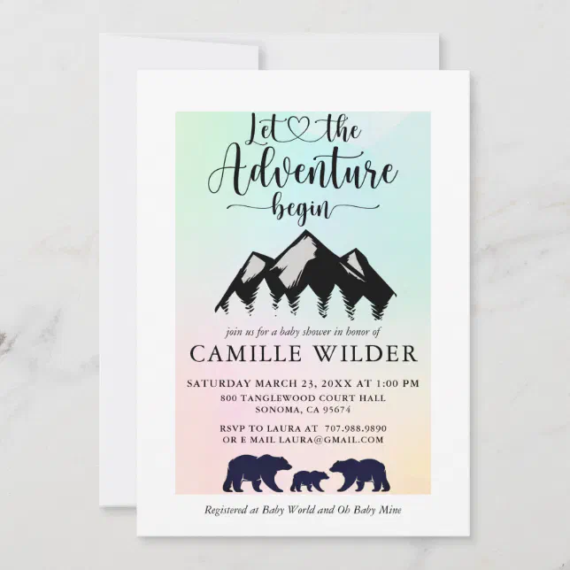 Adventure Begins Mountains Bears Baby Shower Invitation | Zazzle