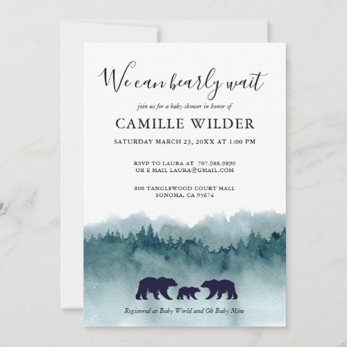 Adventure Begins Mountains Bears Baby Shower Invitation