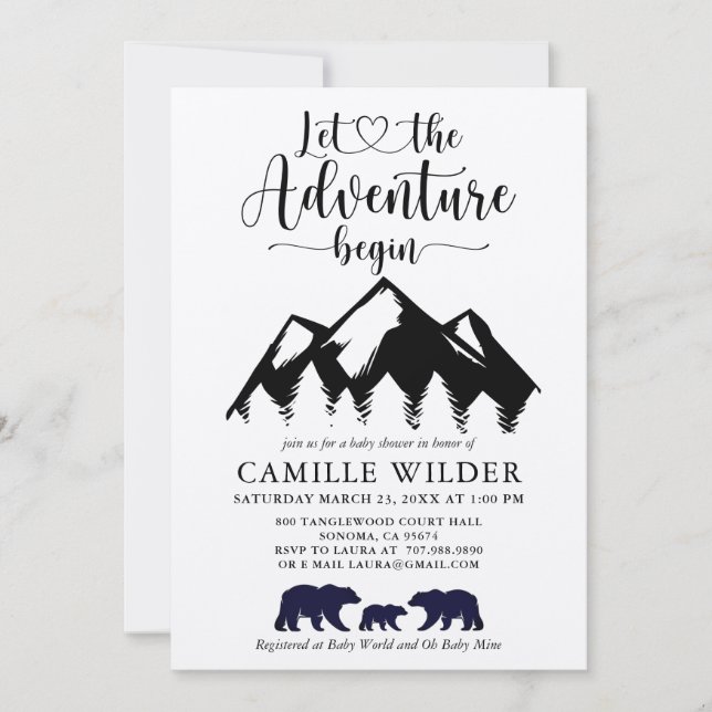 Adventure Begins Mountains Bears Rustic Kraft Invi Invitation (Front)