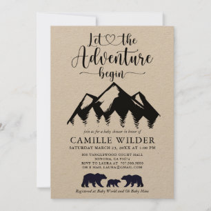 Adventure Begins Mountains Bears Rustic Kraft Invi Invitation