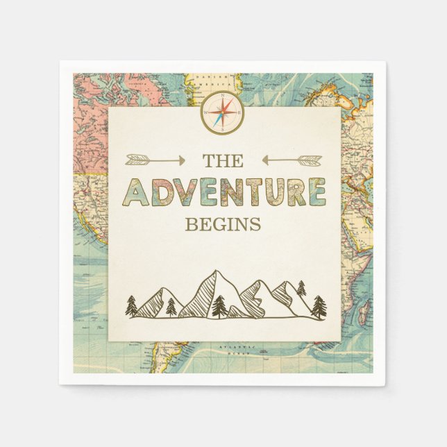 Adventure begins Paper Napkin World map Travel (Front)