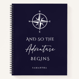 Adventure Begins Personalized Dark Blue Travel Notebook