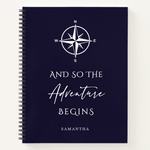 Adventure Begins Personalized Navy Travel Notebook