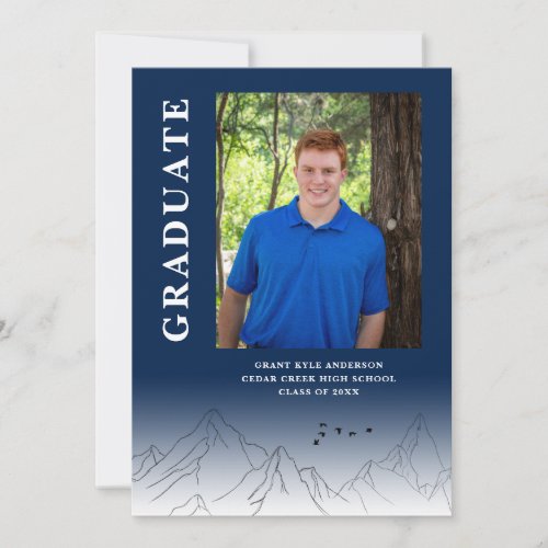 Adventure Begins Photo Graduation Navy Blue Announcement