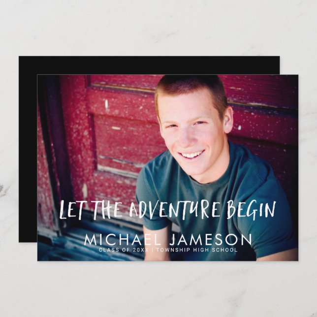 Adventure Begins Photo Graduation Party Invitation (Front/Back)