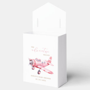 Adventure Begins Pink Airplane Girl Baby Shower Favor Boxes