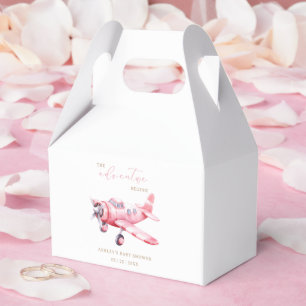 Adventure Begins Pink Airplane Girl Baby Shower Favor Boxes