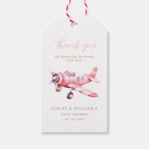Adventure Begins Pink Airplane Girl Baby Shower Gift Tags