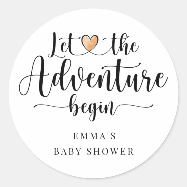 Adventure Begins Pink Heart Baby Shower Classic Round Sticker (Front)