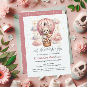 Adventure Begins Puppy in Hot Air Balloon Invitation