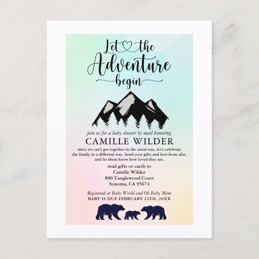 Adventure Begins Rustic Bears Baby Shower By Mail Invitation Postcard Zazzle