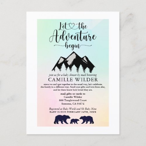 Adventure Begins Rustic Bears Baby Shower By Mail  Invitation Postcard