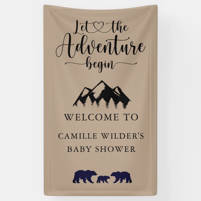 Adventure Begins Rustic Kraft Baby Shower Welcome Banner (Vertical)