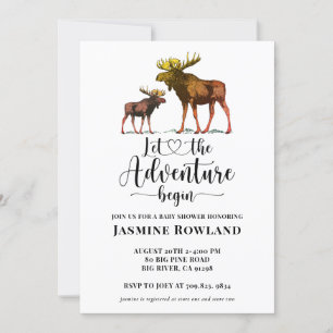 Adventure Begins Rustic Moose Baby Boy Shower Invitation