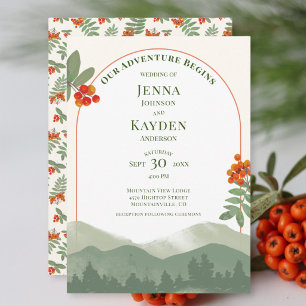 Adventure Begins Rustic Watercolor Mountain Ash Invitation
