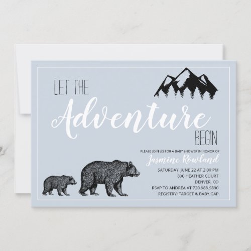 Adventure Begins Rustic Woodland Bears Baby Shower Invitation