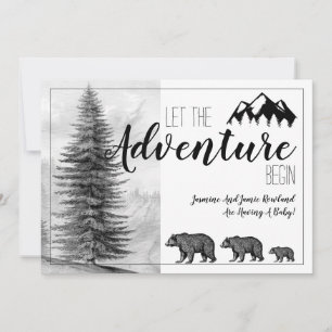 Adventure Begins Rustic Woodland Bears Baby Shower Invitation
