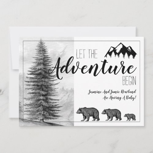 Adventure Begins Rustic Woodland Bears Baby Shower Invitation