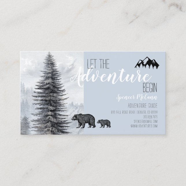 Adventure Begins Rustic Woods Adventure Guide Business Card (Front)